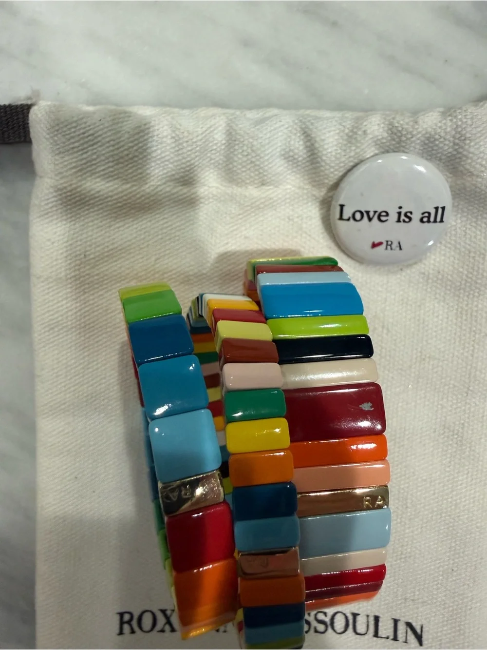 Roxanne Assoulin Rainbow Enamel Tile Stretch Bracelet Stack